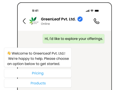 Verified business name and badge in a WhatsApp chat header