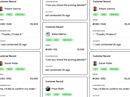 Contact record showing profile fields beside the chat history