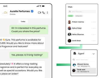 A WhatsApp CRM contact record beside the conversation it came from