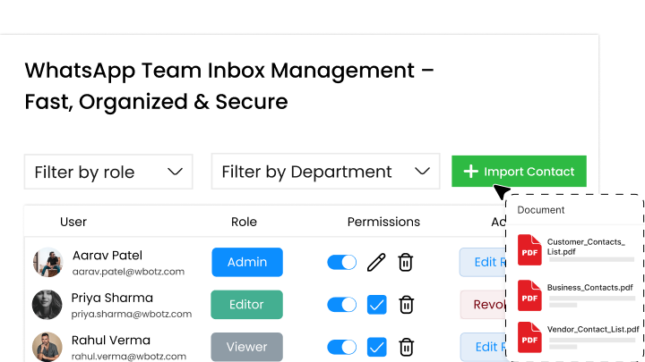Wbotz screen: contact import and field mapping