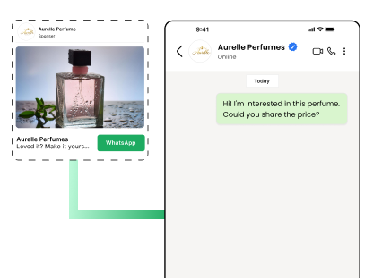Facebook ad opening a WhatsApp conversation in one tap