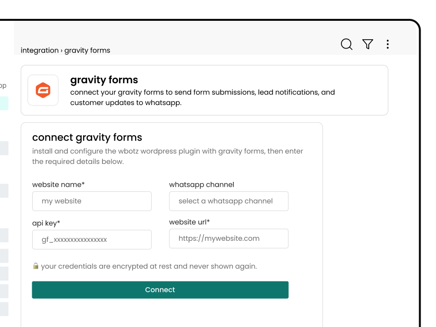 Gravity Forms integration inside the Wbotz dashboard
