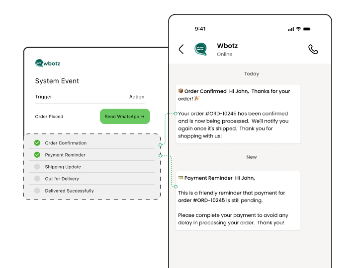 Order and delivery updates sent automatically over the API