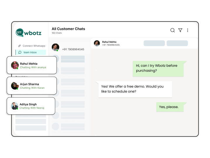 Several agents working one WhatsApp number in the Wbotz inbox