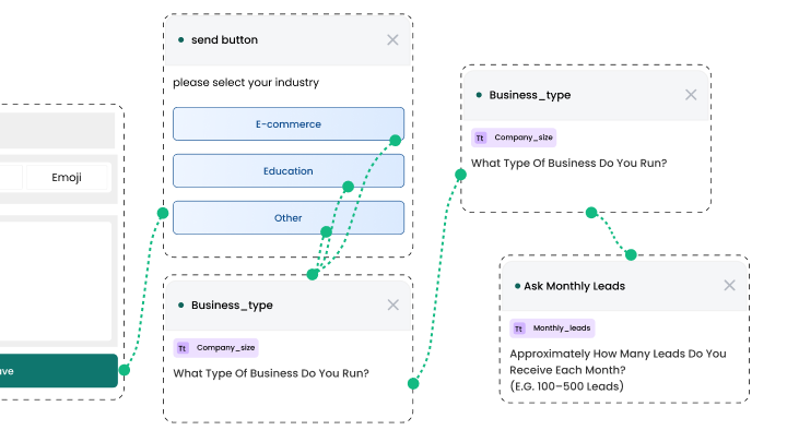 Wbotz screen: drag and drop chatbot flow builder