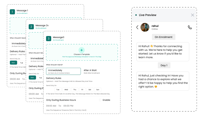 Wbotz screen: sequence steps and delays