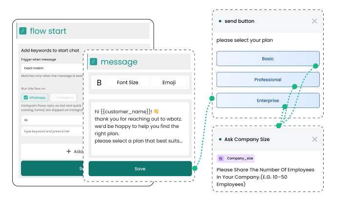 Wbotz screen: new flow, choosing the fields to collect