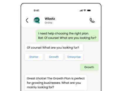 Branching menu guiding a customer to the right option