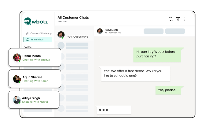 Wbotz screen: live inbox queue and agent load