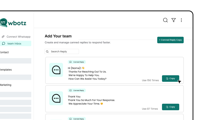 Wbotz screen: canned replies library