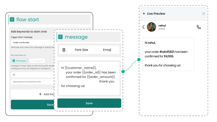 Wbotz screen: template editor with variables